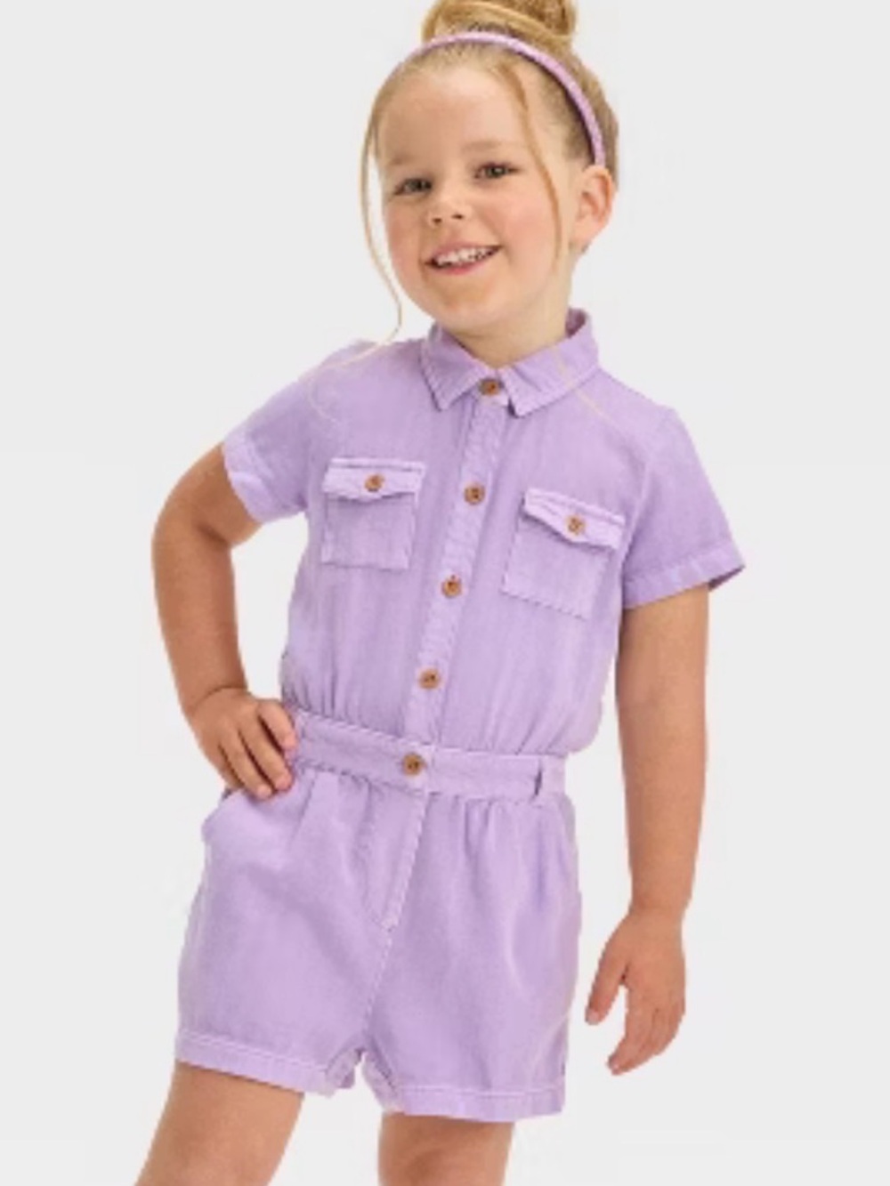 Cat & Jack Lilac Button-Front Short-Sleeve Romper